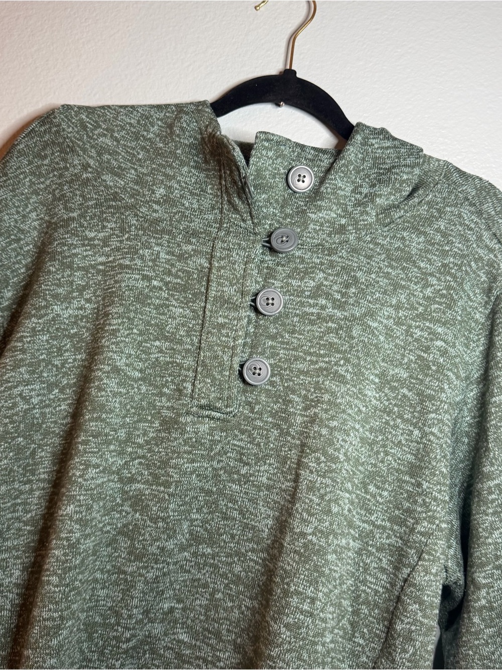 Women's Green Henley Knit Shirt Sweater with Button Placket